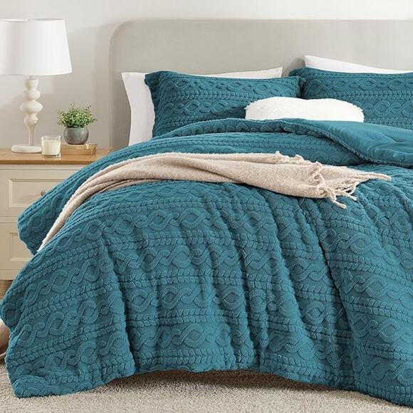 Homelike Moment Fluffy Twin Size Comforter Set, Warm Fleece Comforter Twin- Teal - Picture 1 of 3